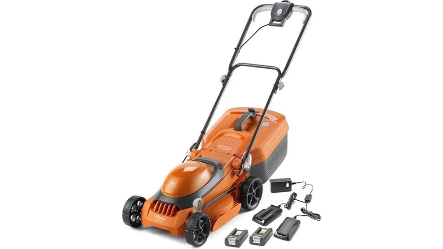 Compact cordless lawn mower folded flat for easy storage in a small UK home