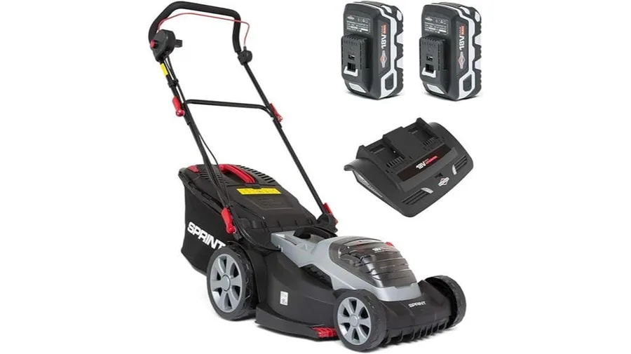 Makita cordless lawn mower on a UK lawn