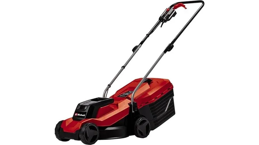 Powerful self-propelled cordless lawn mower cutting a large UK garden lawn
